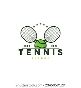 Tennis Logo Design, Tournament Sport, Ball And Racket Vector Simple Silhouette Illustration