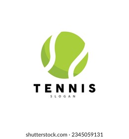 Design der Tennis-Logos, Turniersport, Ball- und Racket-Vektorgrafik mit einfacher Silhouette