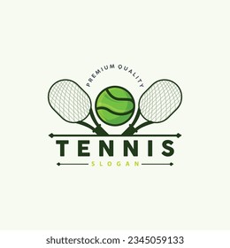 Tennis Logo Design, Tournament Sport, Ball And Racket Vector Simple Silhouette Illustration