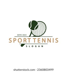 Tennis Logo Design, Tournament Sport, Ball And Racket Vector Simple Silhouette Illustration