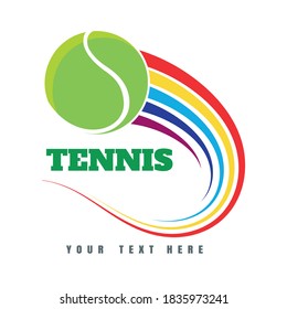 Tennis Logo or Emblem with tennis ball and trails. vector illustration.