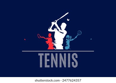 Tennis logo, group of tennis players, isolated vector silhouette