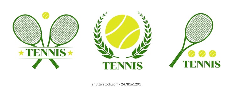 Tennis logo, icon or badge with tennis rackets and ball. Sport symbol design elements. Vector illustration.