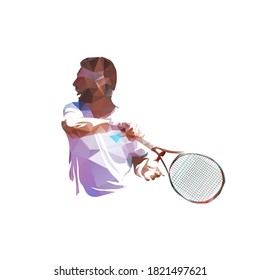 Tennislogo, einzelne Low-Poly-Vektorgrafik des Tennisspielers