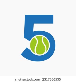Tennis Logo On Letter 5. Tennis Sport Academy, Club Logo Sign