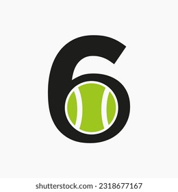 Tennis Logo On Letter 6 Concept. Tennis Sports Logotype Symbol Vector Template