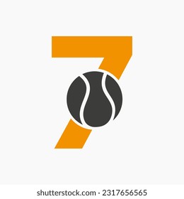 Tennis Logo On Letter 7. Tennis Sport Academy, Club Logo Sign