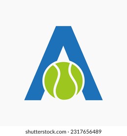 Tennis Logo On Letter A. Tennis Sport Academy, Club Logo Sign