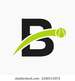 Tennis Logo On Letter B With Moving Tennis Ball Icon. Tennis Logo Template