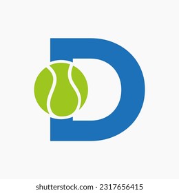 Tennis Logo On Letter D. Tennis Sport Academy, Club Logo Sign