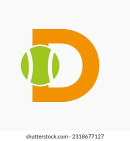 Tennis Logo On Letter D Concept. Tennis Sports Logotype Symbol Vector Template