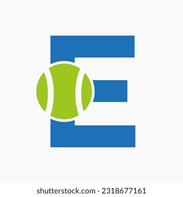 Tennis Logo On Letter E Concept. Tennis Sports Logotype Symbol Vector Template