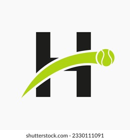 Tennis Logo On Letter H With Moving Tennis Ball Icon. Tennis Logo Template