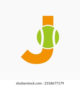 Tennis Logo On Letter J Concept. Tennis Sports Logotype Symbol Vector Template