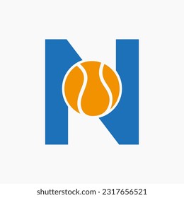 Tennis Logo On Letter N. Tennis Sport Academy, Club Logo Sign