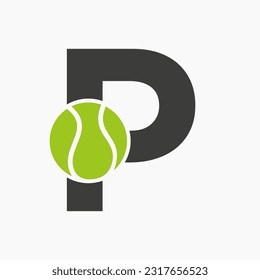 Tennis Logo On Letter P. Tennis Sport Academy, Club Logo Sign