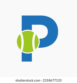 Tennis Logo On Letter P Concept. Tennis Sports Logotype Symbol Vector Template