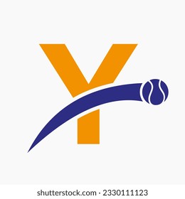 Tennis Logo On Letter Y With Moving Tennis Ball Icon. Tennis Logo Template