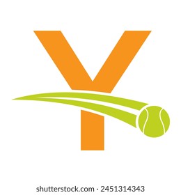 Tennis Logo On Letter Y Concept With Moving Tennis Ball Symbol. Tennis Sign