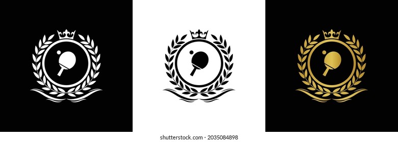 Logo de tenis Plantilla de ping pong lujoso emblema decorativo de la compañía vectorial real con corona  