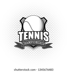 Tennis logo template design. Black and White. Vintage Style. Isolated on white background. Vector illustration