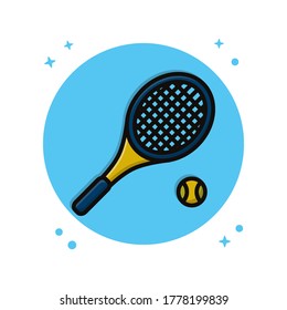 Tennis Logo Vector Icon Illustration. Racket Tennis and Balll Equipment Icon Sport