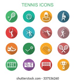 tennis long shadow icons, flat vector symbols