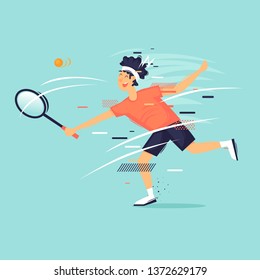 Tennis, a man beats a ball with a racket, sport, athlete. Flat design vector illustration.