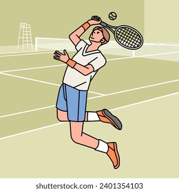 Tennis man male guy character players in action Athlete on field line style illustration