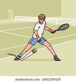 Tennis man male guy character players in action Athlete on field line style illustration