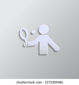 Tennis, man paper style, vector icon. Grey color vector background