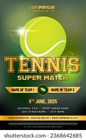 Tennis match poster template with ball and sample text in separate layer - vector illustration