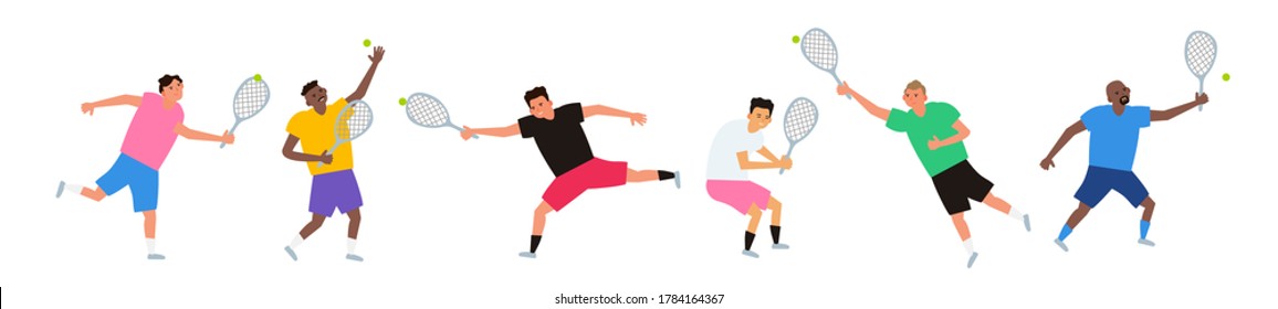 tennis men players set isolated on white background vector illustration