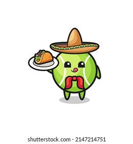 tennis Mexican chef mascot holding a taco , cute design