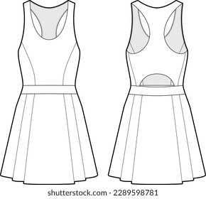 Tennis mini dress fashion vector sketch, Apparel template