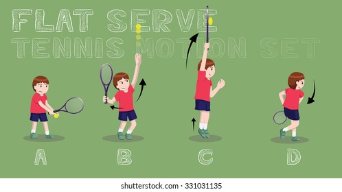 Tennis Motion Flat Serve Boy Vector Illustration