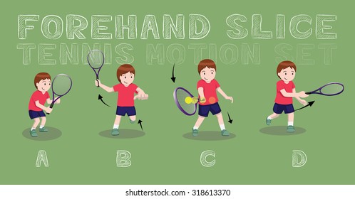 Tennis Motion Forehand Slice Boy Vector Illustration