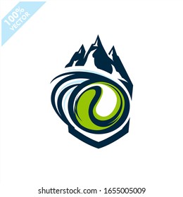 Tennis mountain team sport logo. Scalable and editable vector.