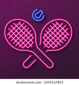 tennis neon sign, modern glowing banner design, colorful modern design trend on black background. Vector illustration.