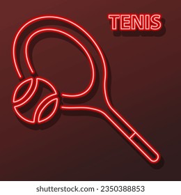 tennis neon sign, modern glowing banner design, colorful modern design trend on black background. Vector illustration.