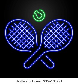 tennis neon sign, modern glowing banner design, colorful modern design trend on black background. Vector illustration.