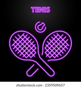 tennis neon sign, modern glowing banner design, colorful modern design trend on black background. Vector illustration.