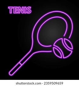 tennis neon sign, modern glowing banner design, colorful modern design trend on black background. Vector illustration.