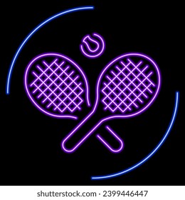 tennis neon sign, modern glowing banner design, colorful modern design trend on black background. Vector illustration.