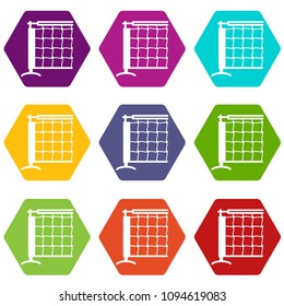 Tennis net icons 9 set coloful isolated on white for web