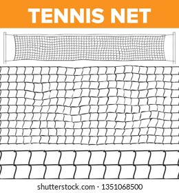 Tennis Net Pattern Vector. Volleyball Texture. Court Net Isolated. Horizontal Seamless. Rope Trap. Competition Game. Illustration