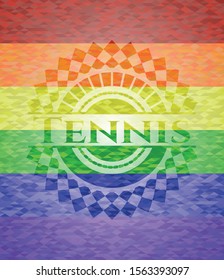 Tennis on mosaic background with the colors of the LGBT flag