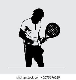 Tennis padel Player Icon Illustration. Paddle Sport Vector Graphic Symbol Clip Art. Sketch Black Sign young man is padel tennis player ready to the ball good looking for posts and poster video