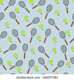 Tennis pattern. Sports equipment hand drawn seamless pattern vector. Vector illustration