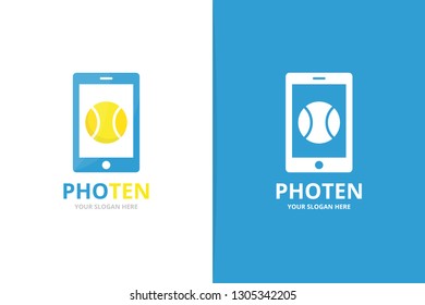 Tennis and phone logo combination. Unique ball and device logotype design template.